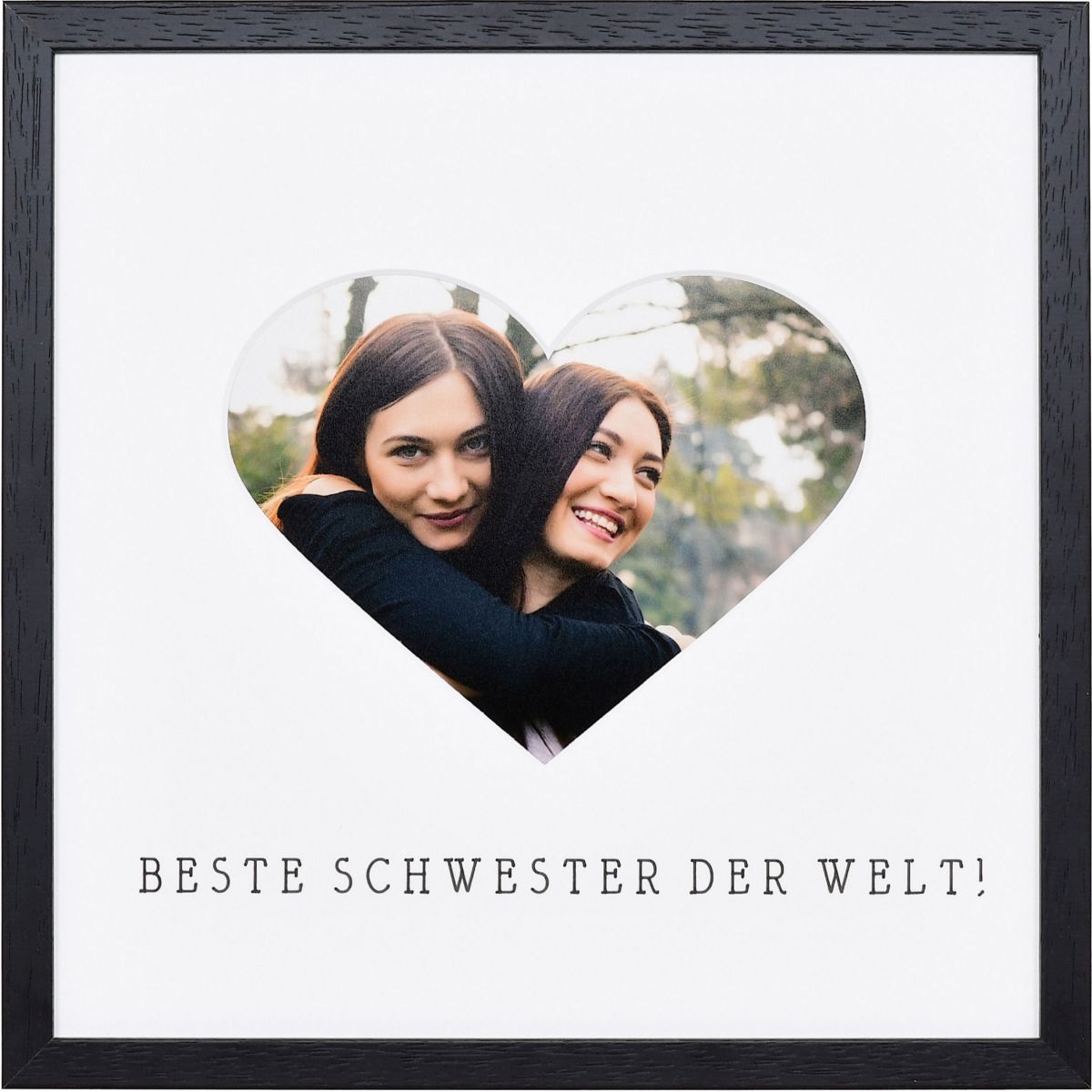 Bilderrahmen mit Herzausschnitt für die beste Schwester der Welt in der Farbe Schwarz